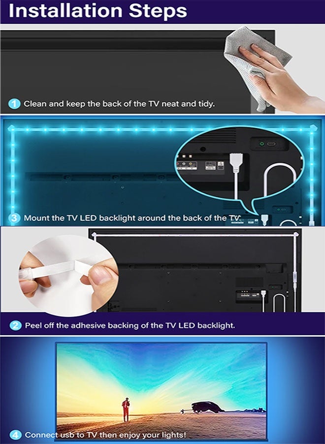 كوميسوباو أضواء LED بطول 5 أمتار، أضواء LED لشاشات التلفزيون RGB من 32 إلى 60 بوصة، إضاءة خلفية، مزامنة الموسيقى، تحكم عبر البلوتوث، تطبيق، وجهاز تحكم عن بعد، تعمل بمنفذ USB، مناسبة لغرف النوم والمعيشة وإضاءة خلفية التلفزيون - Image 4